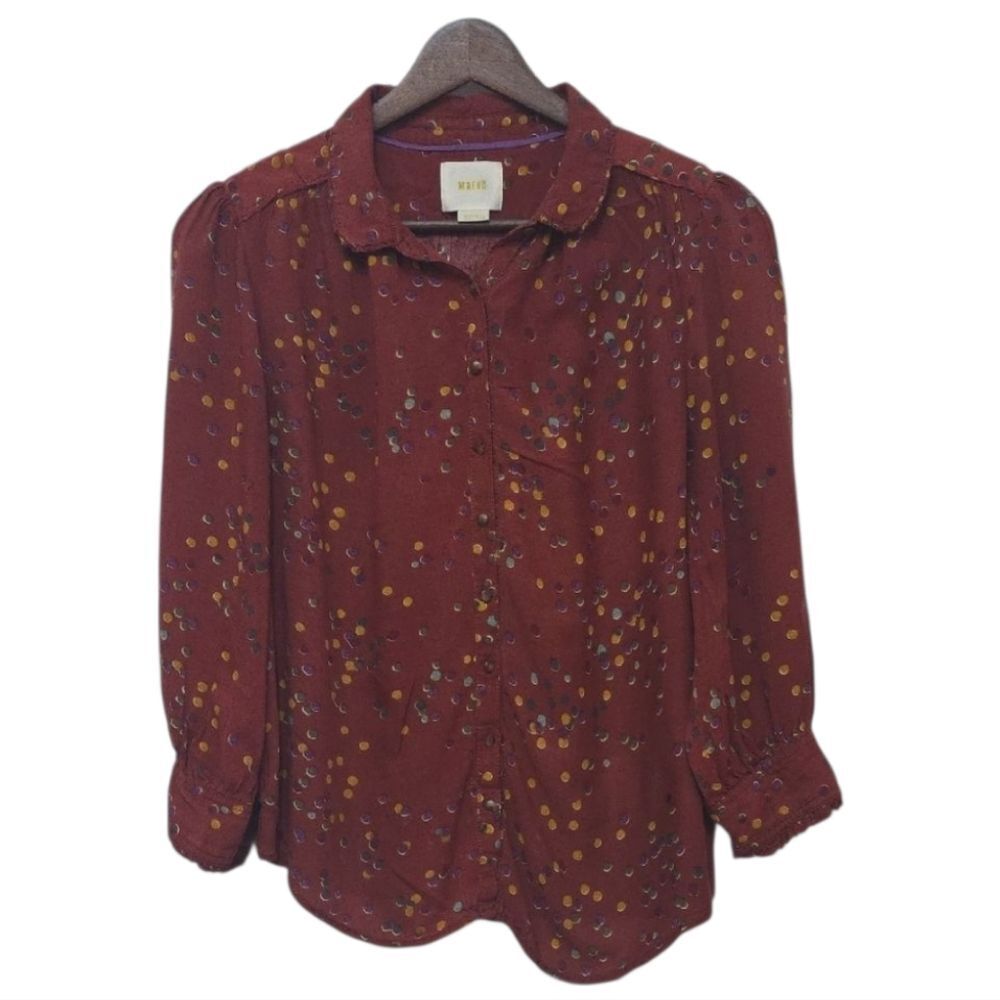Anthropologie Red Cuffed Sleeve Button Down Shirt